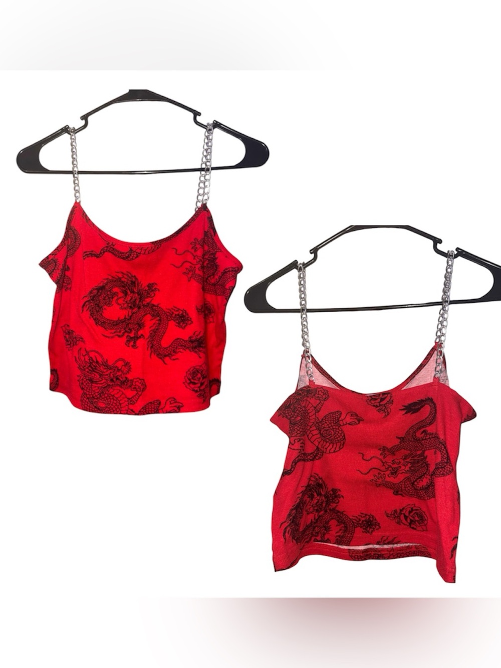 Red Dragon Print Chain-Strap Tank Top
